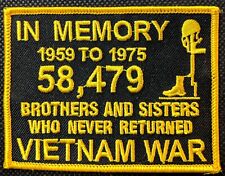 In Memory 58,479 Vietnam Brothers Yellow Embroidered Biker Patch picture