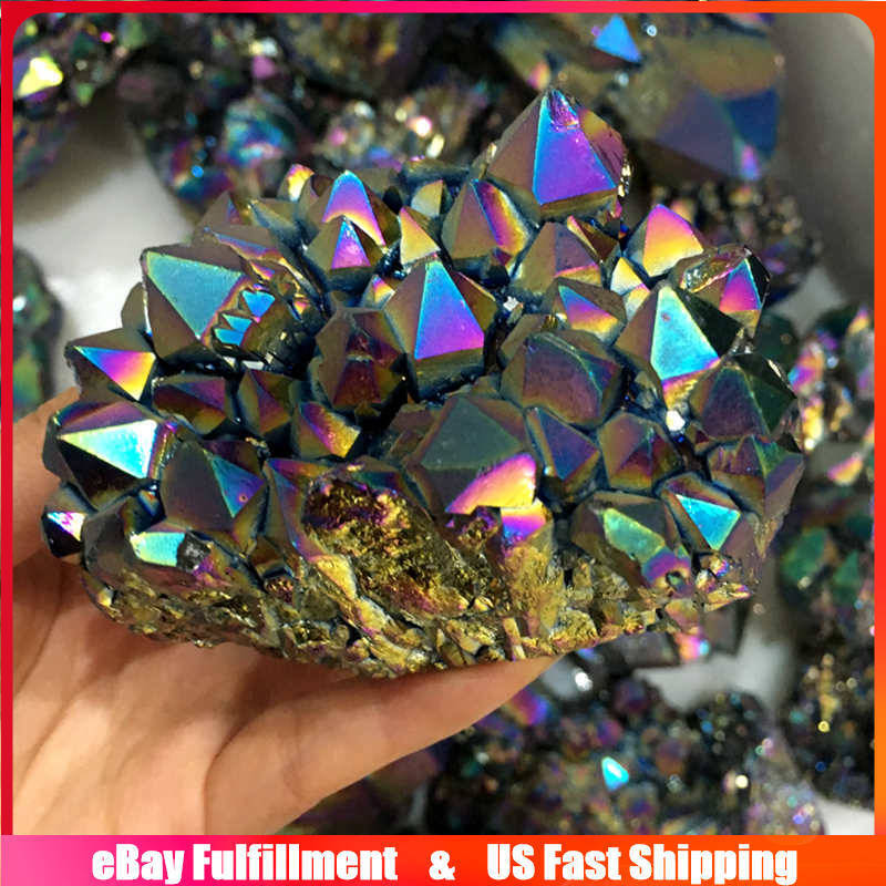 100g Natural Aura Rainbow Titanium Quartz Crystal Cluster Mineral Specimen Reiki