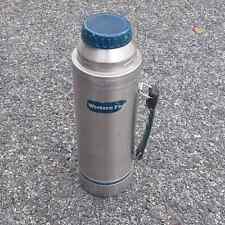 Vintage Western Field Metal 1 Qt Thermos Vacuum With Handle Blue/Sliver Wards picture
