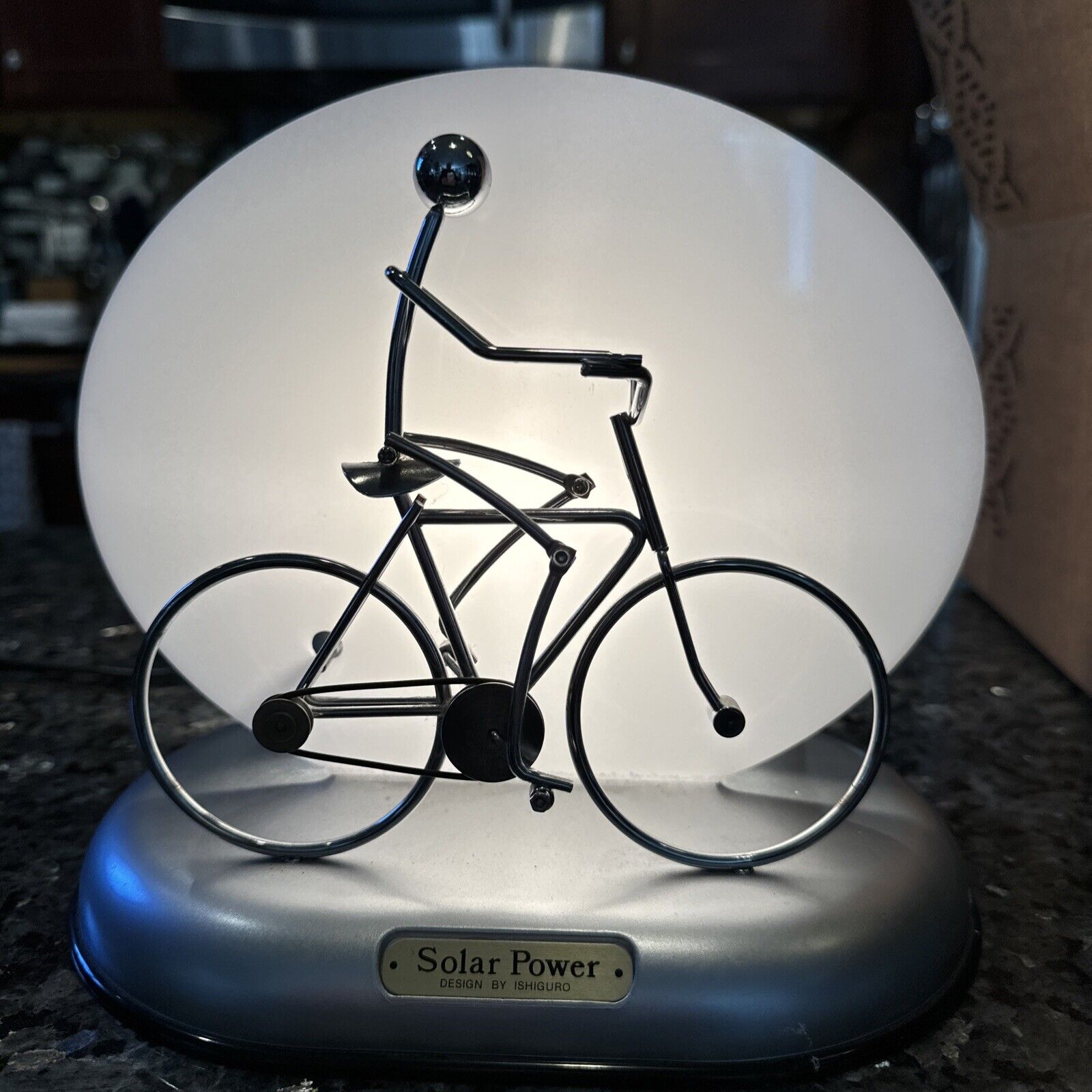 Bicycle Lamp Vintage Ishiguro Cyclist Biker Kinetic Sculpture With Solar Panel