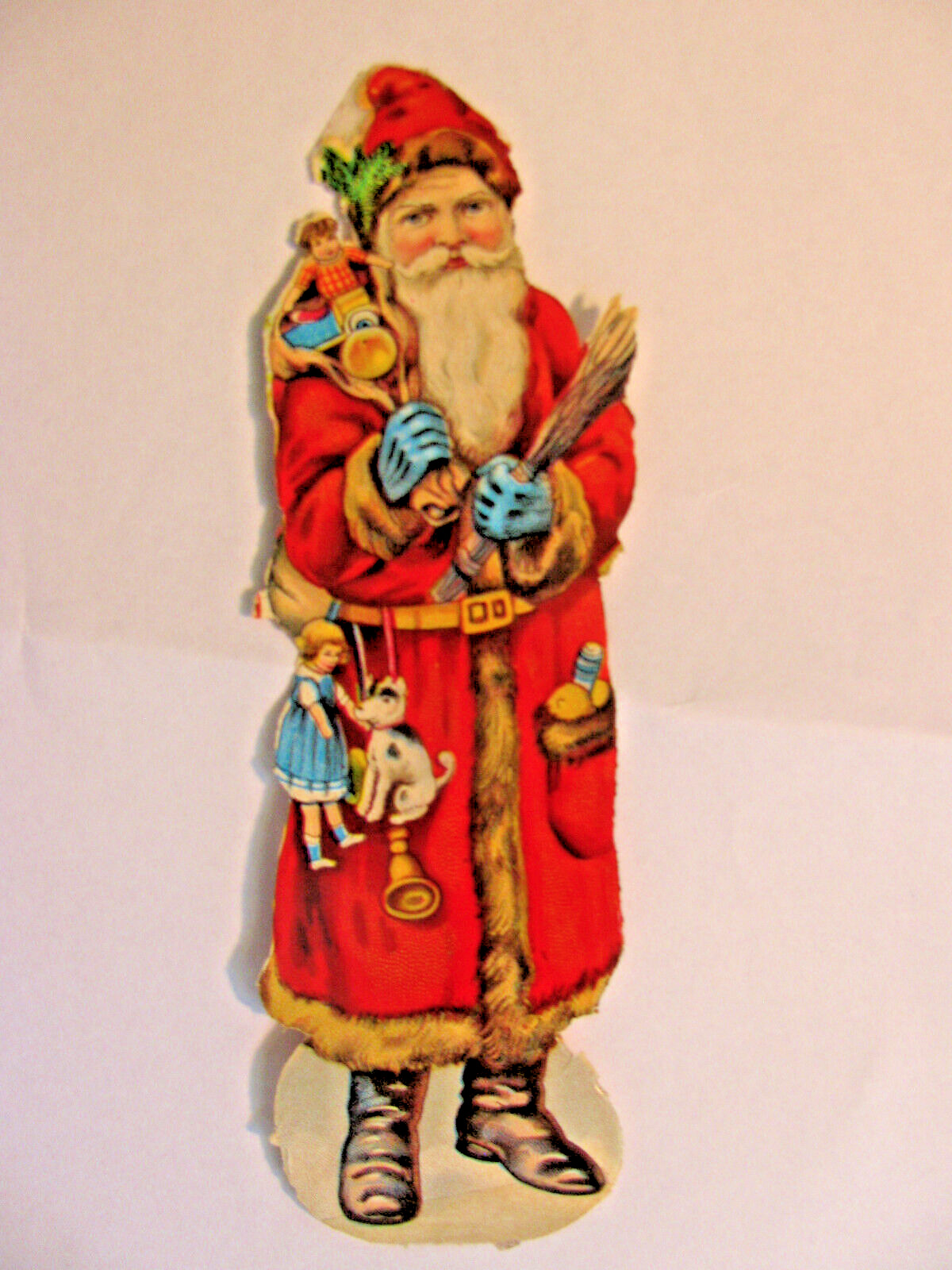 Victorian Die Cut Scrap - Santa / Father Christmas w/ switch & toys 6.25  inches