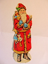 Victorian Die Cut Scrap - Santa / Father Christmas w/ switch & toys 6.25  inches picture