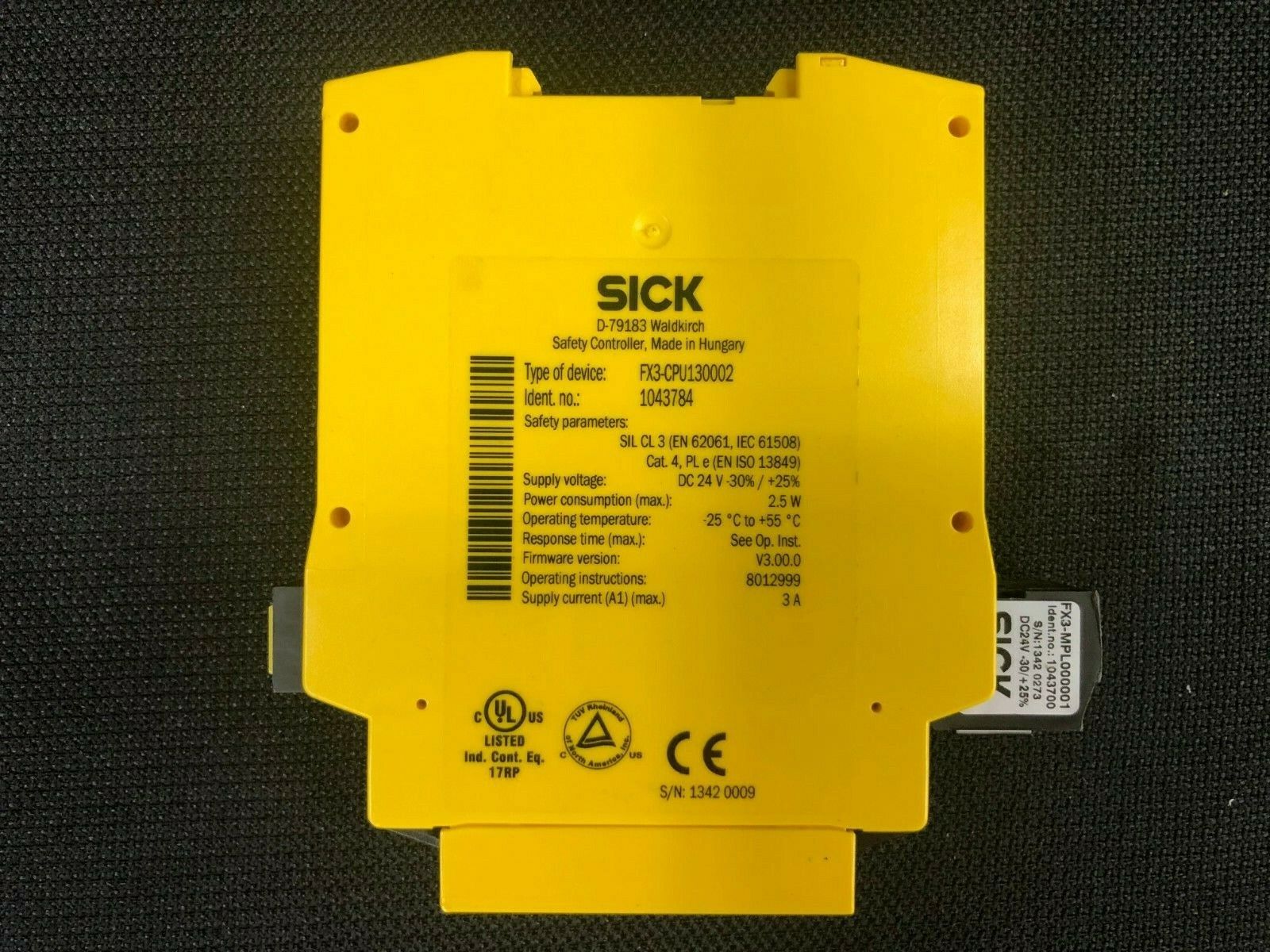 1043784 SICK FX3-CPU130002 SAFETY FLEXI SOFT MAIN MODULE RS22 PROGRAMMING CONNEC