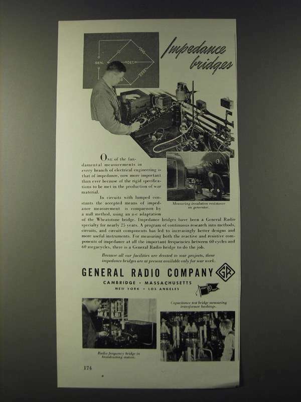 1943 General Radio Company Impedance Bridges Ad