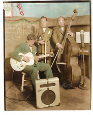 Early Gibson Electric Guitar & Amplifier~2 Tinted Photos~ID'd Delaware Musicians picture