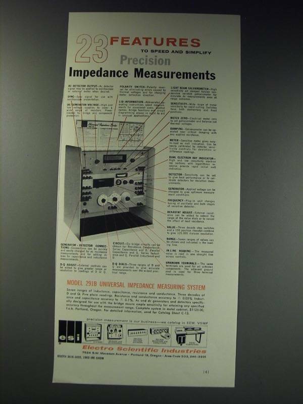 1963 Electro Scientific Industries 291B Universal Impedance Measuring System Ad