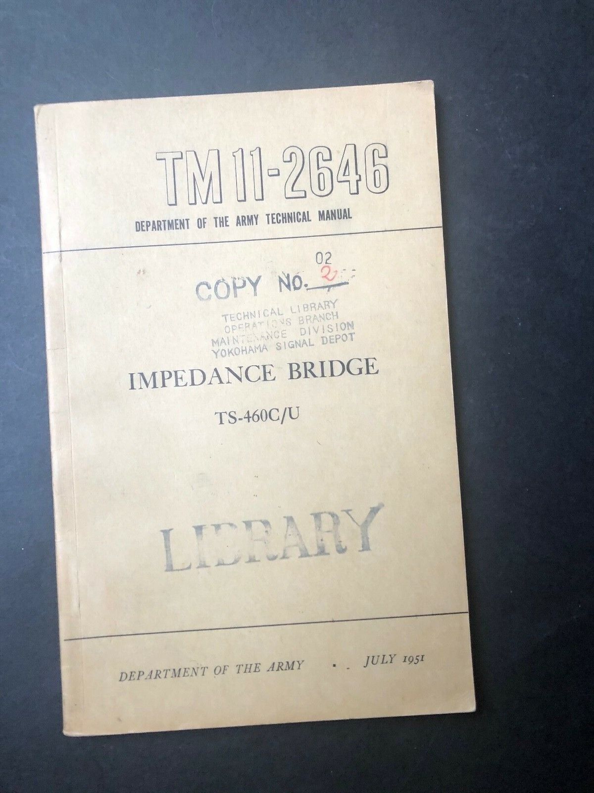 TM 11-2646 Original Army Guide for Impedance Bridge TS-460C/U July 1951