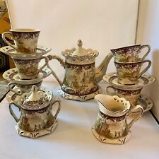 ROMANTIC Antiche Riproduzioni Multi Color HEARTS Teapot Set Victorian 11 pc OBO picture
