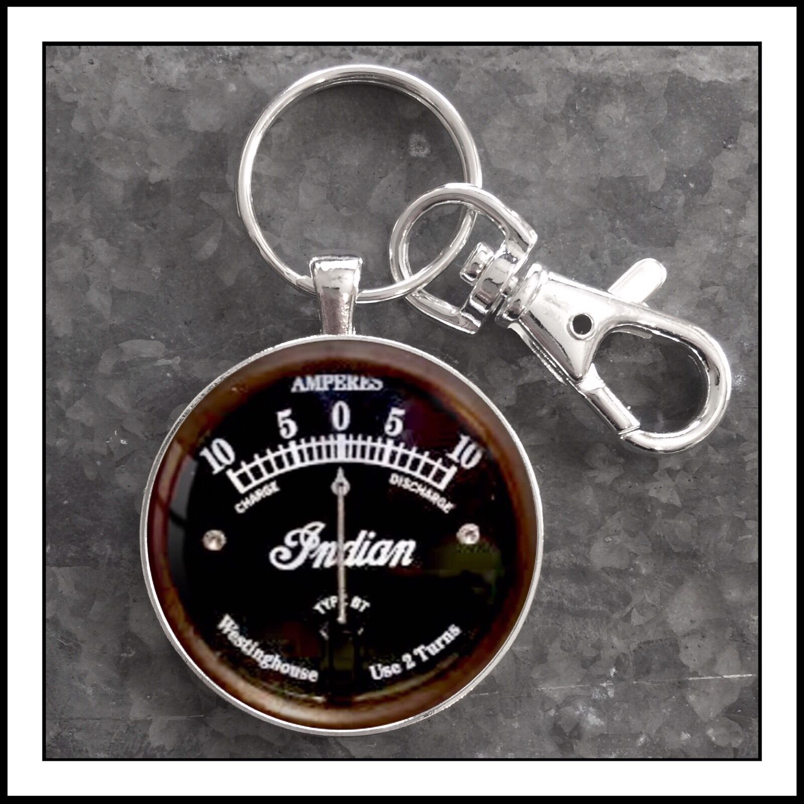 Vintage Indian Motorcycle Ammeter Photo Keychain