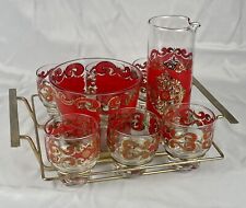 RARE VINTAGE STARLYTE RED/GOLD SERVER, ROCKS  GLASSES/BUCKET/CADDY COMPLETE picture