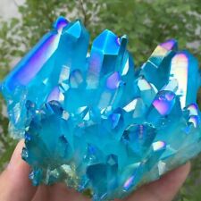 80-100g Titanium Aura Blue Crystal Rainbow Healing Cluster Geode Rock Decor Gift picture