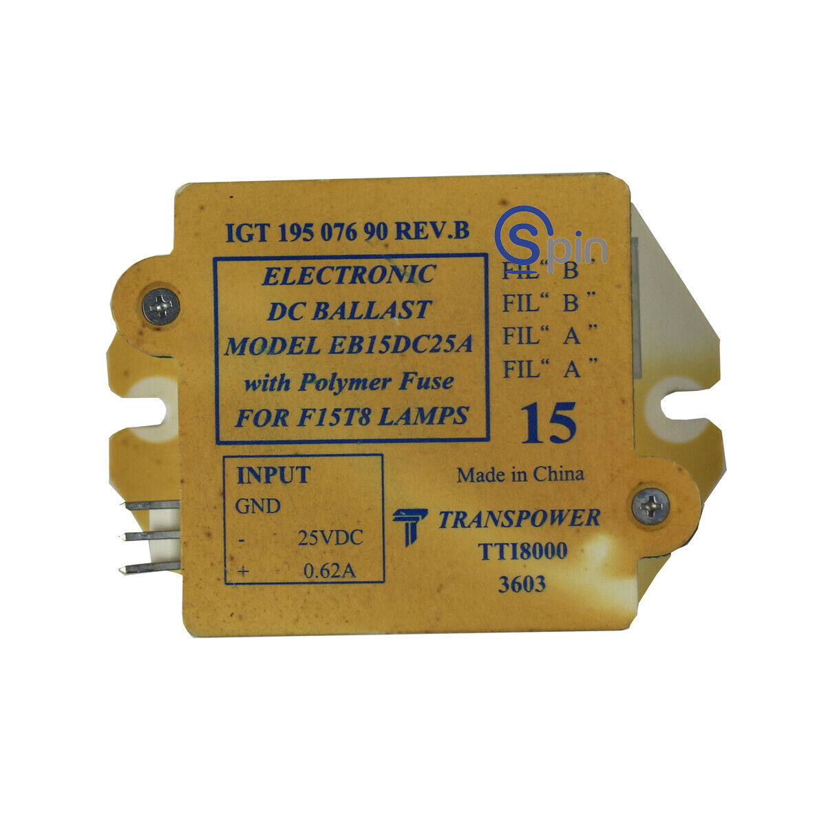 IGT Ballast With Polymer Fuse 25 Volts DC 15 Watt (195-076-90)