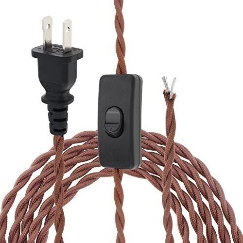 8.2ft Twisted Cloth Covered Lamp Cord With Switch Button And Molded Plug18gauge