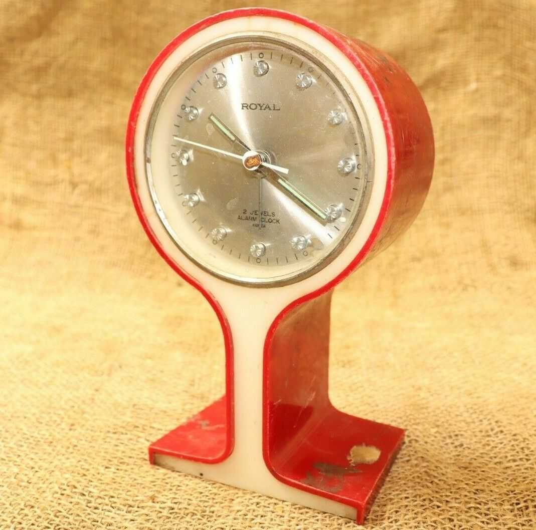 Vintage Samsung Royal Alarm Clock 2 Jewels Red Wind Up Alarm Clock Made Korea 
