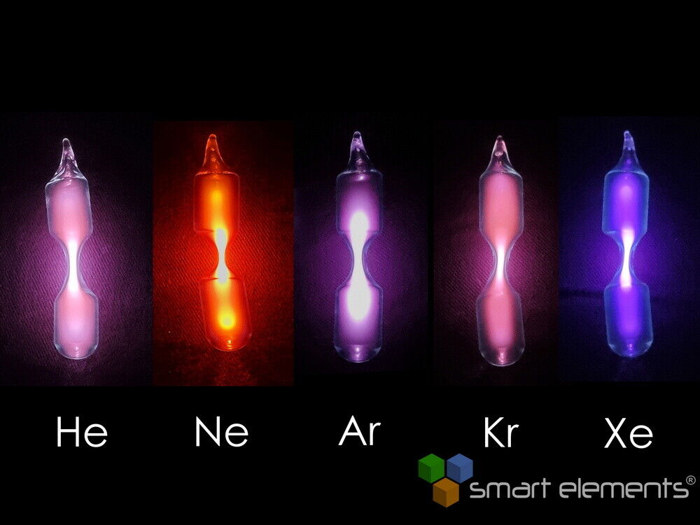 Noble gases complete set + free mini tesla coil - Made by glassbowers in Europe