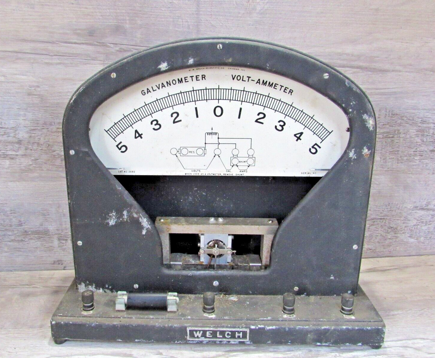 Untested VINTAGE Large WELCH GALVANOMETER VOLT-AMMETER  AS IS Steampunk