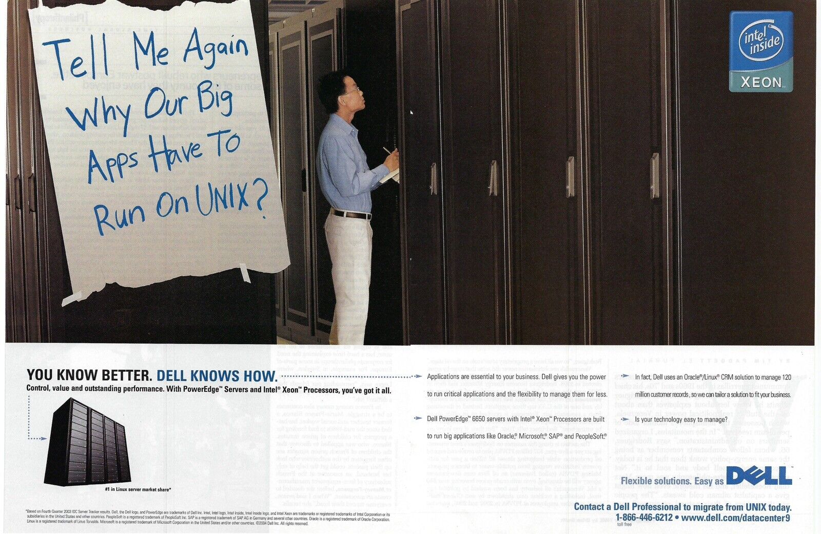 2004 Dell PowerEdge Servers Intel Xeon Processors Unix Retro Print Ad/Poster