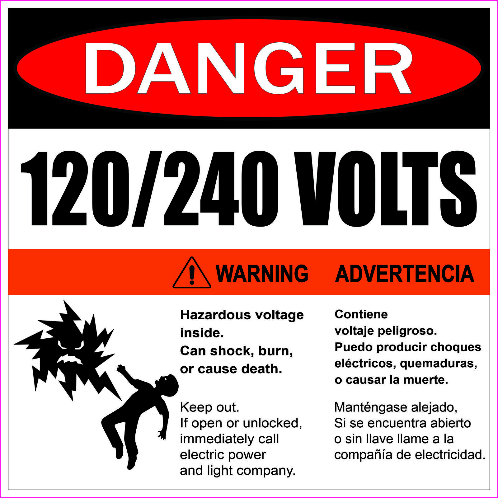 8in x 8in Hazardous Voltage 120/240 Volts Magnet