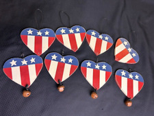 Stars Stripes Patriotic Heart Wooden Ornaments Set of 8  Rustic Memorial Day picture