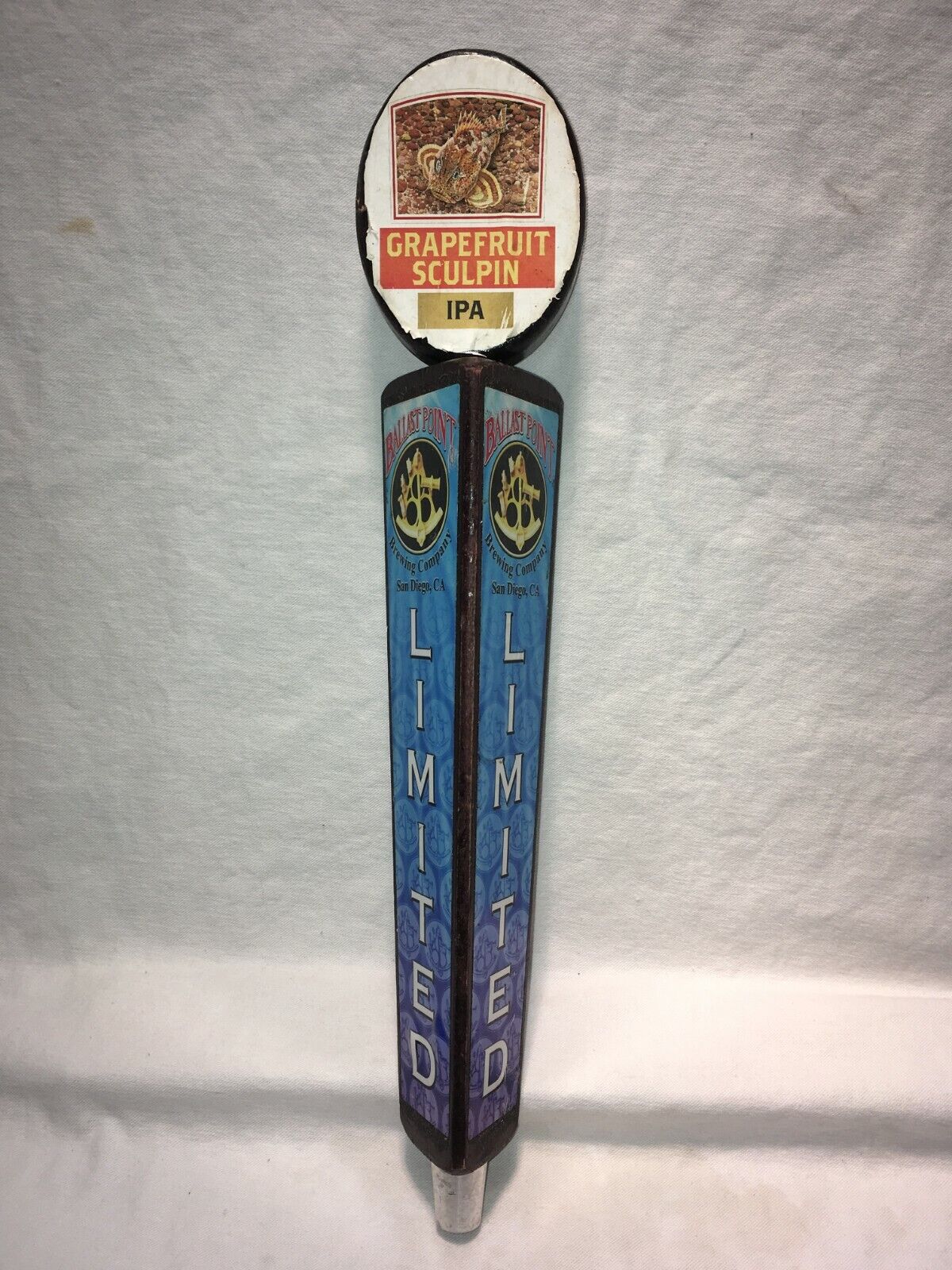 RARE BALLAST POINT BREWING GRAPEFRUIT SCULPIN IPA LIMITED 3 SIDE BEER TAP HANDLE