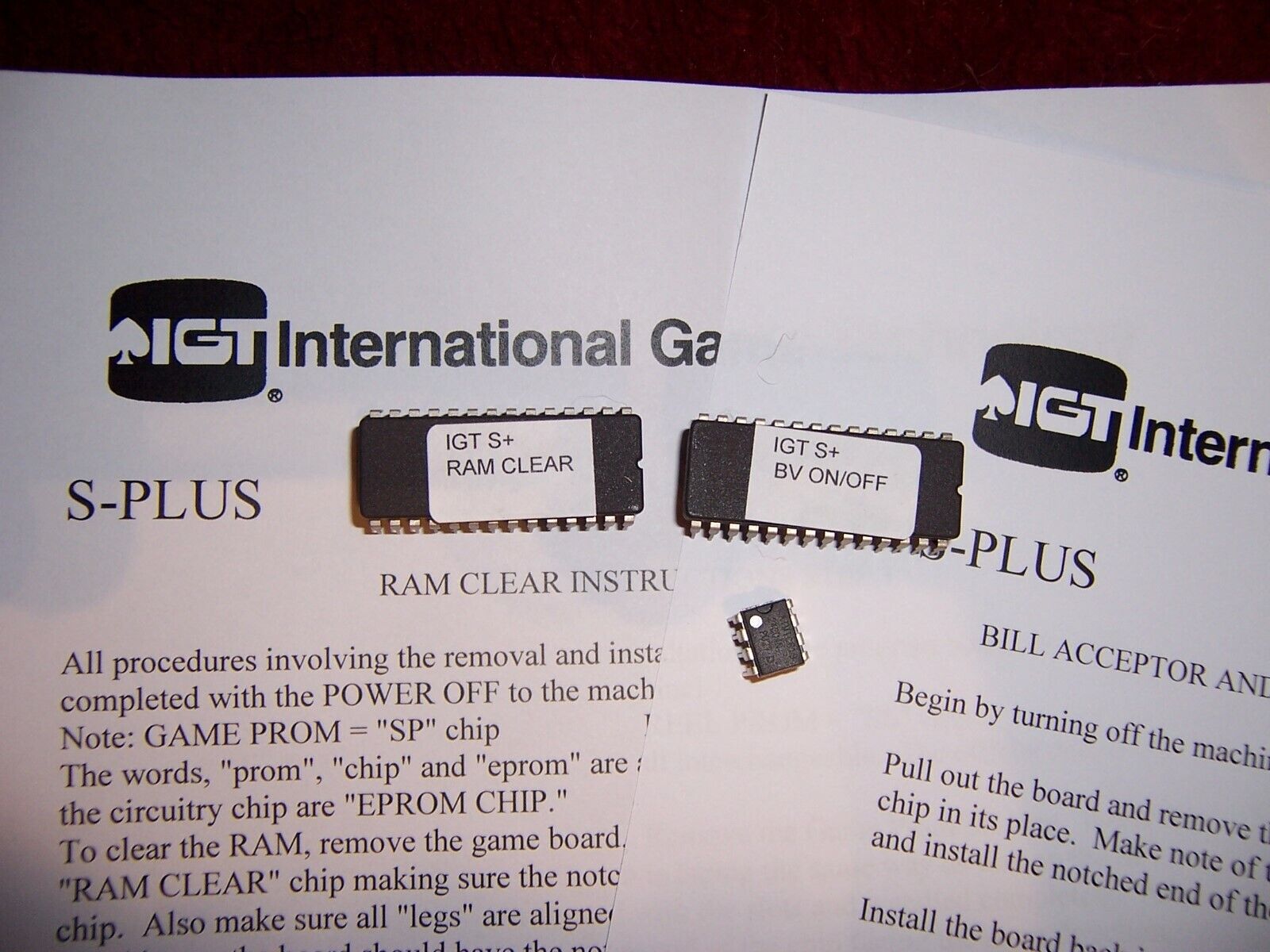 IGT S+ S-Plus Slot machine RAM & BV Bill Validator clear set chips & EEPROM