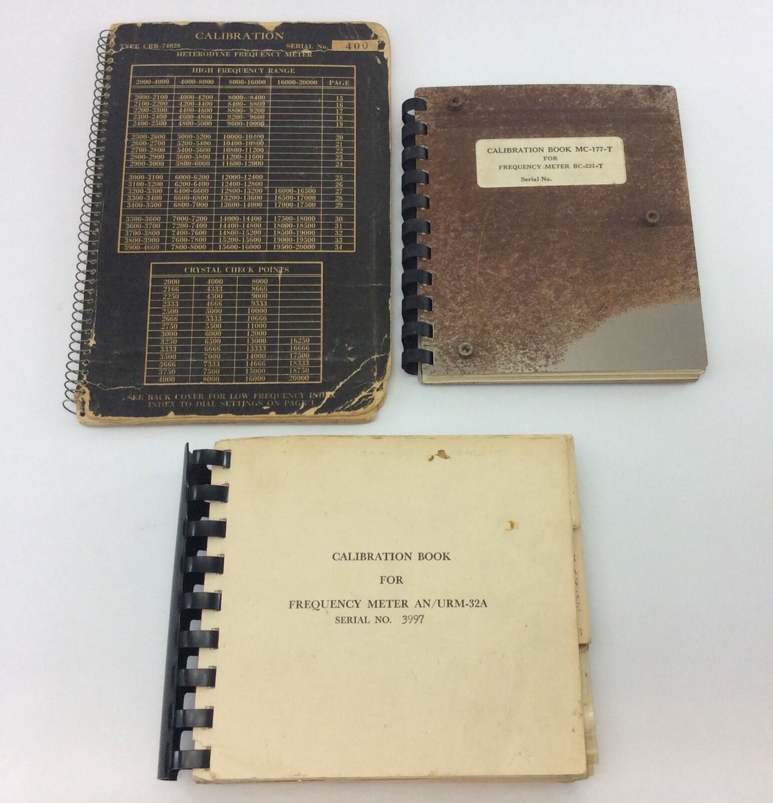 3 FREQUENCY METER Vtg CALIBRATION BOOKS CRR-74028 MC-177-T BC-221-T AN/URM-32A