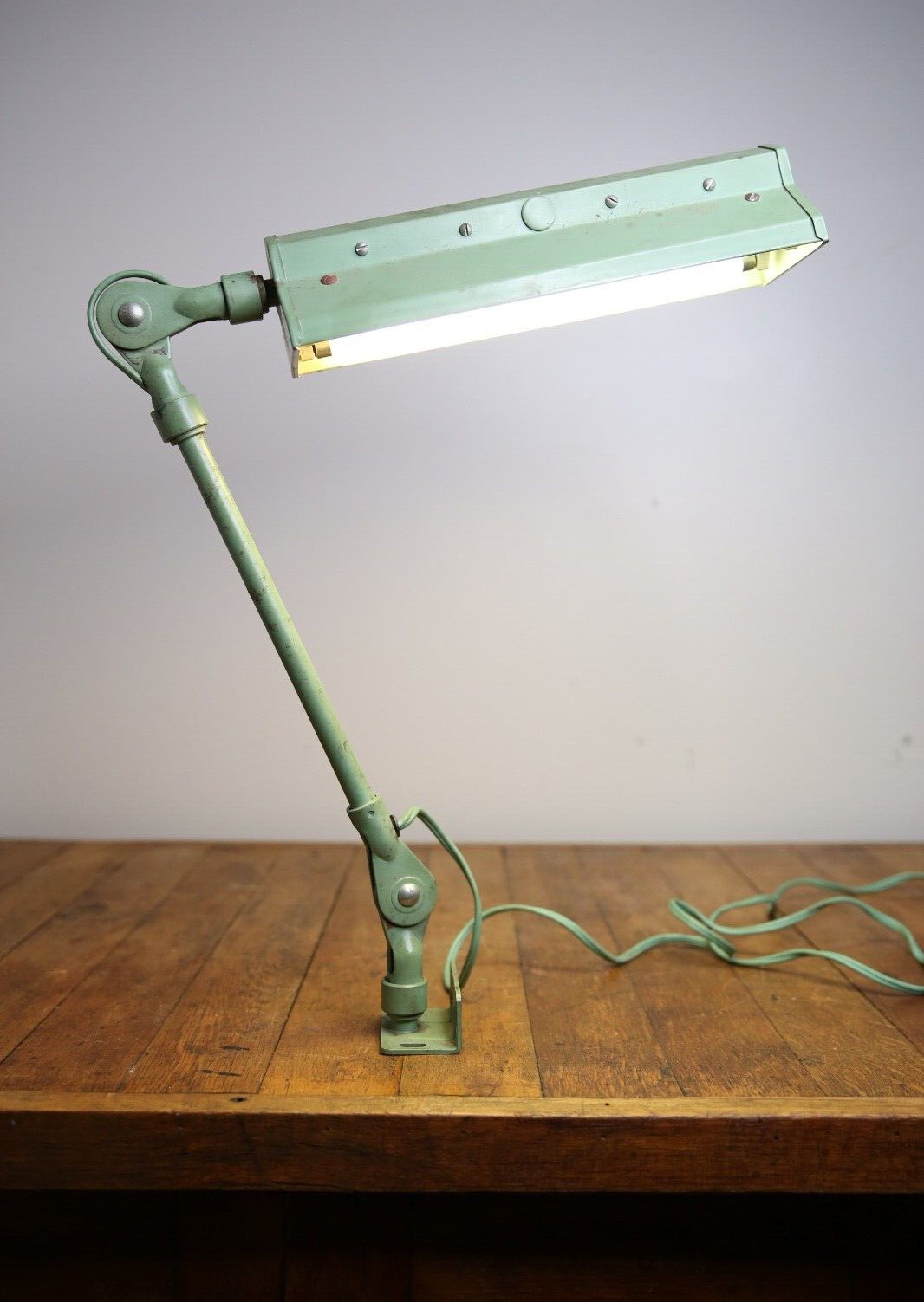Vintage industrial Light drafting Lamp articulating adjustable fostoria green