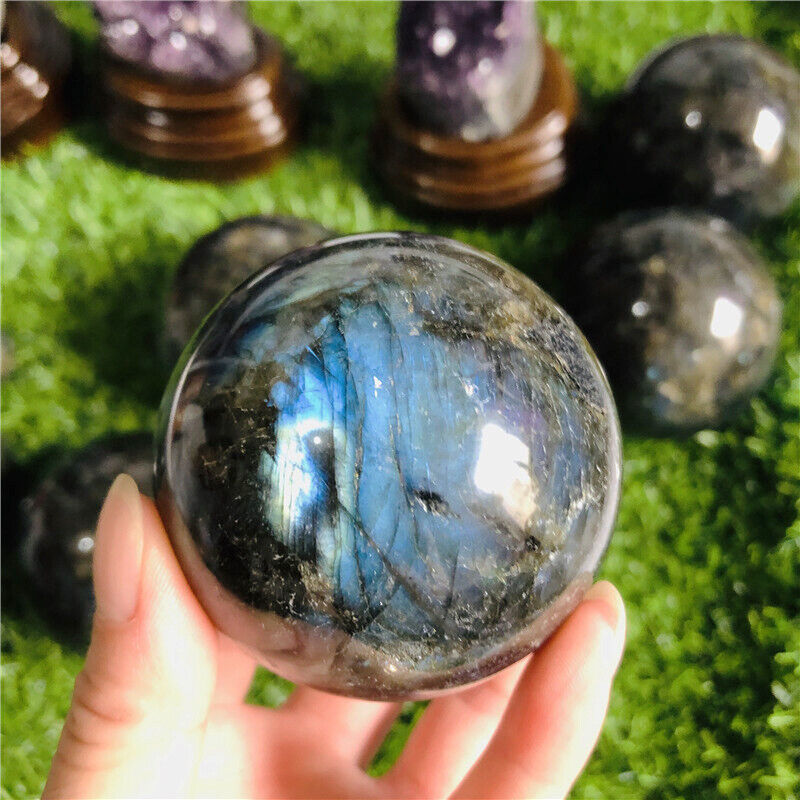 60-90mm Natural Labradorite Crystal Rainbow Quartz Sphere Reiki Healing Stones