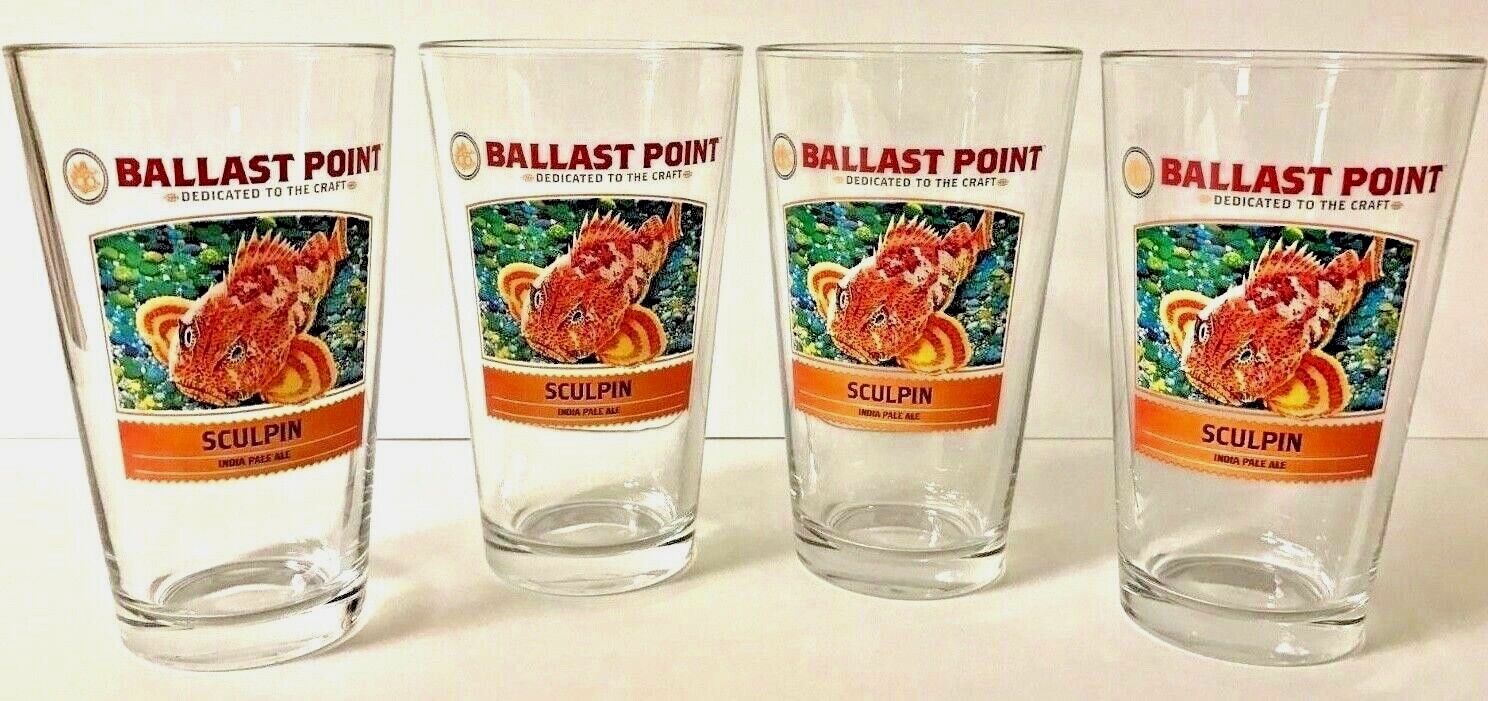 Ballast Point Sculpin IPA Beer Pint Glass 16 oz - Set of Four (4) - New & F/S