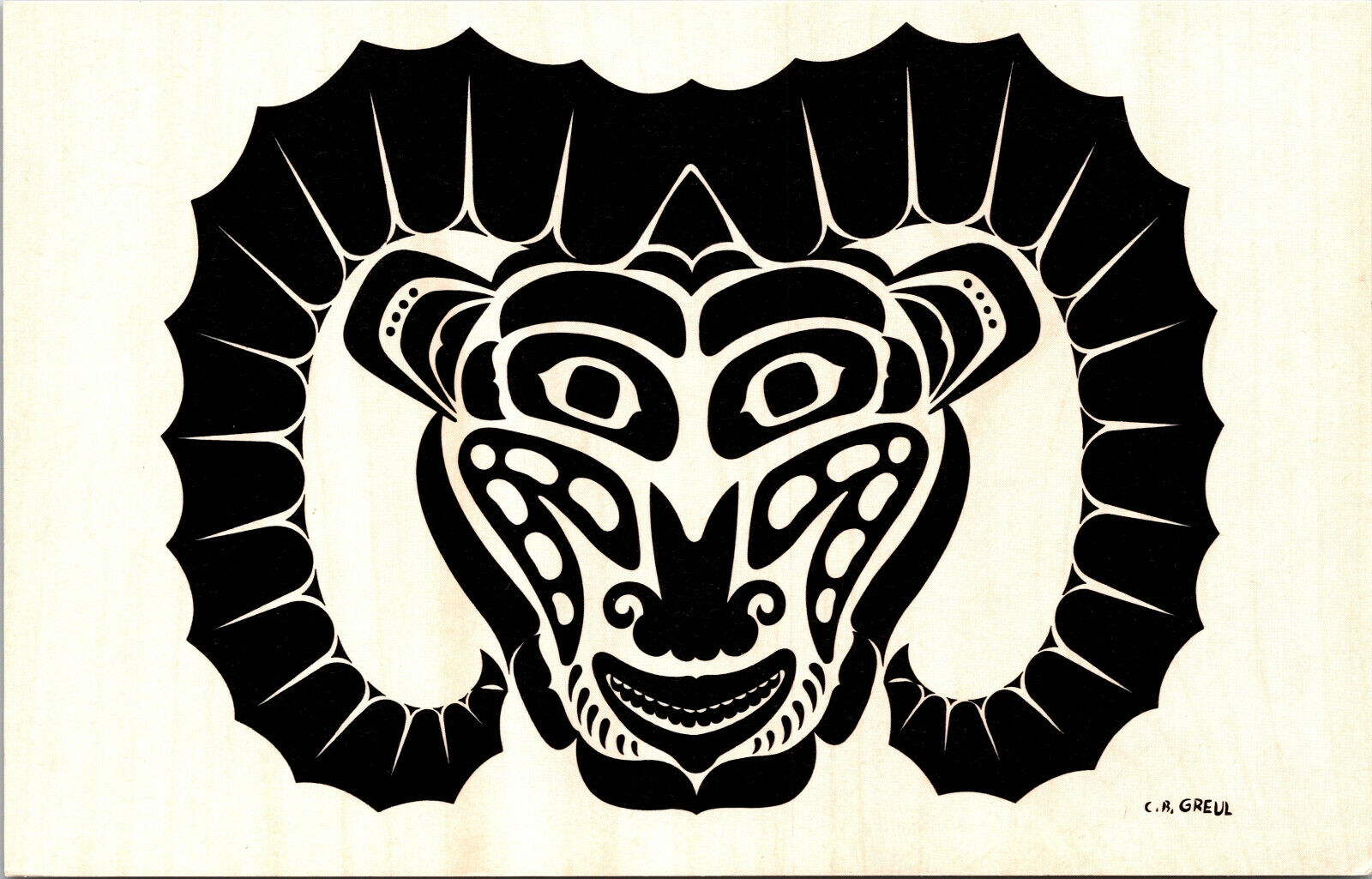 The Ram Pacific Northwest Kwakiutl Indian Motif Vintage Greul Postcard