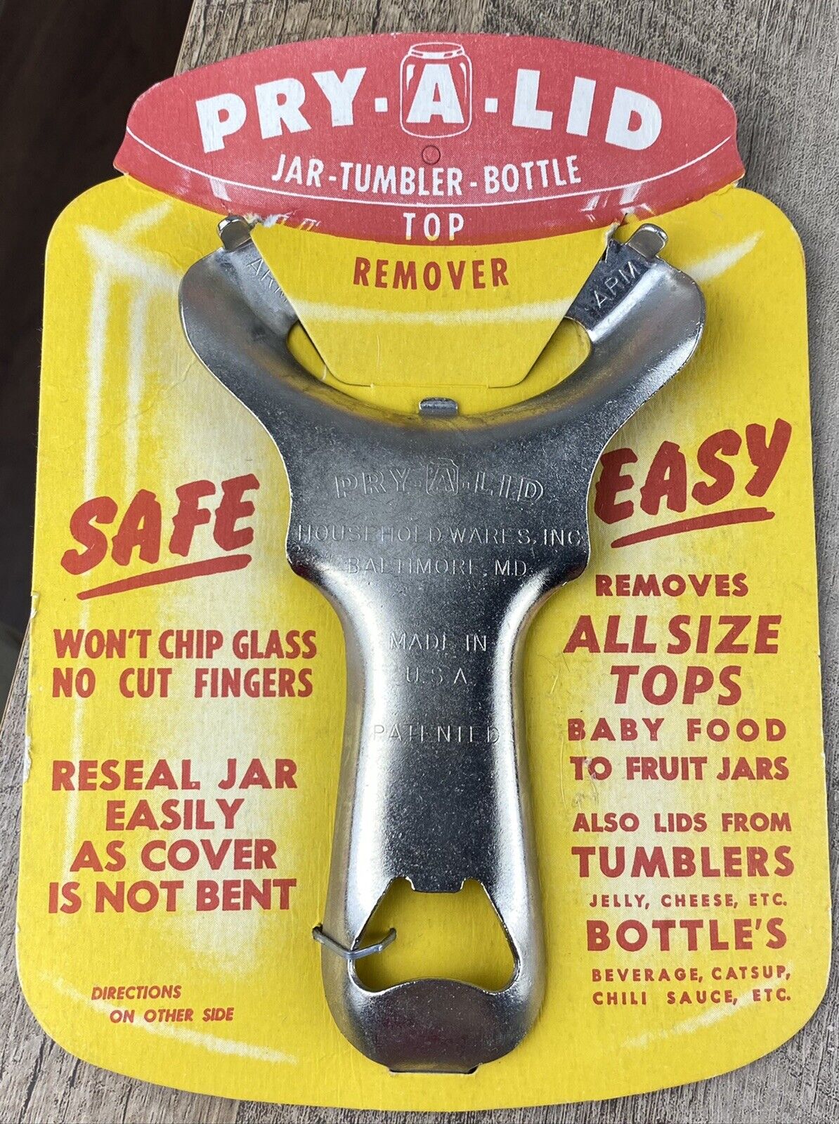 Blemished Finish Vintage NOS Pry-A-Lid Mason Jar Opener Lid Top Remover Utensil