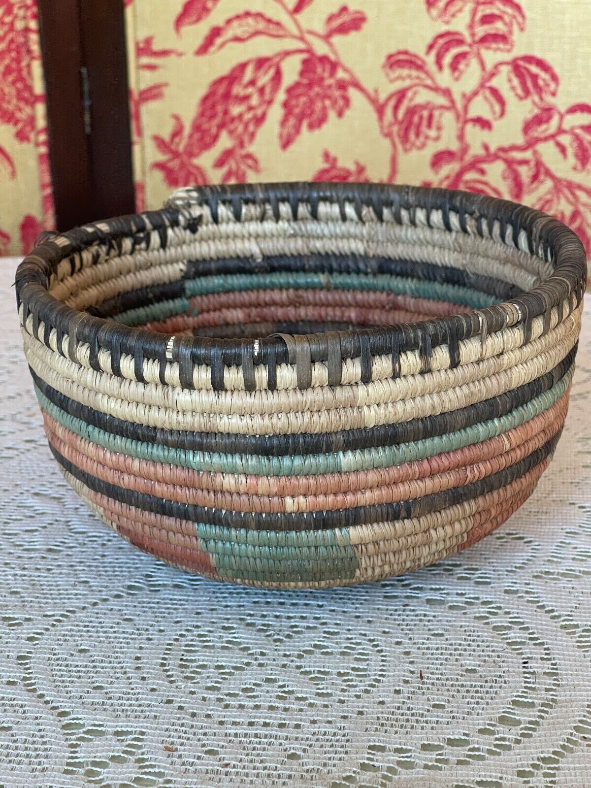 African Tribal Handwoven Coil Basket