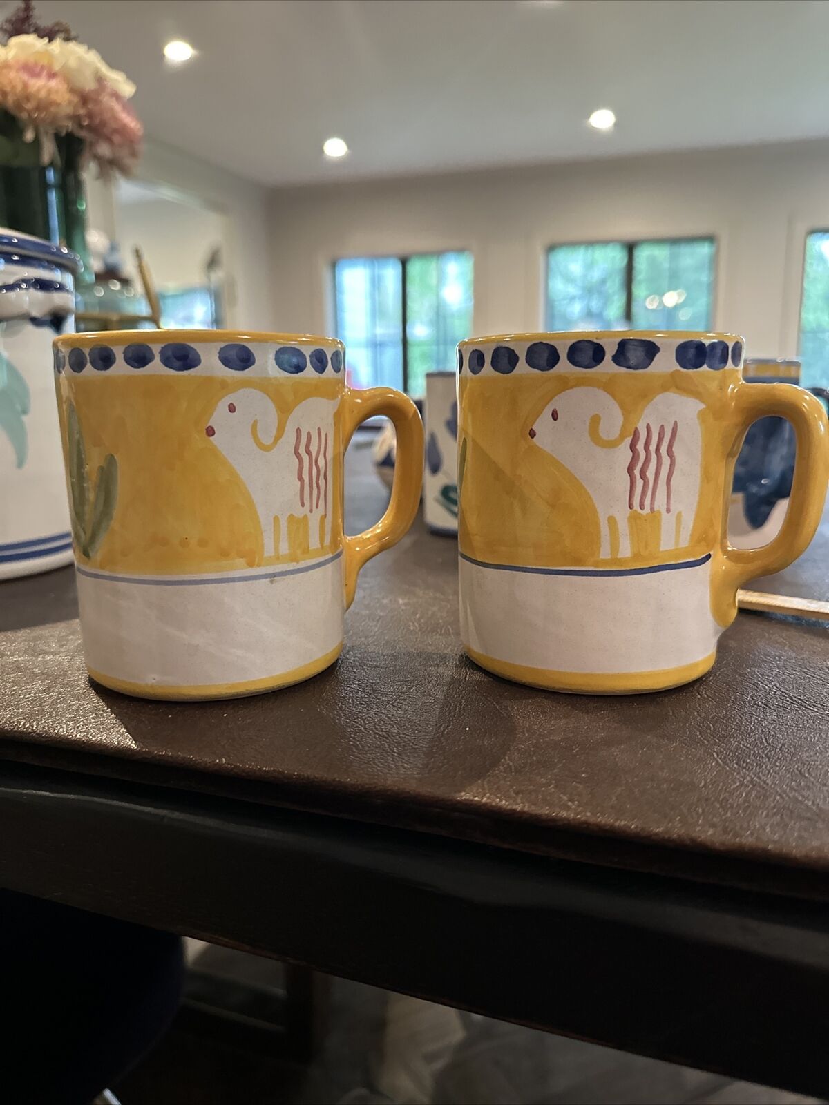Vietri Incorporated Ram Coffee Mug Tea Cup Made In Italy Pottery Yellow Lot Of 2