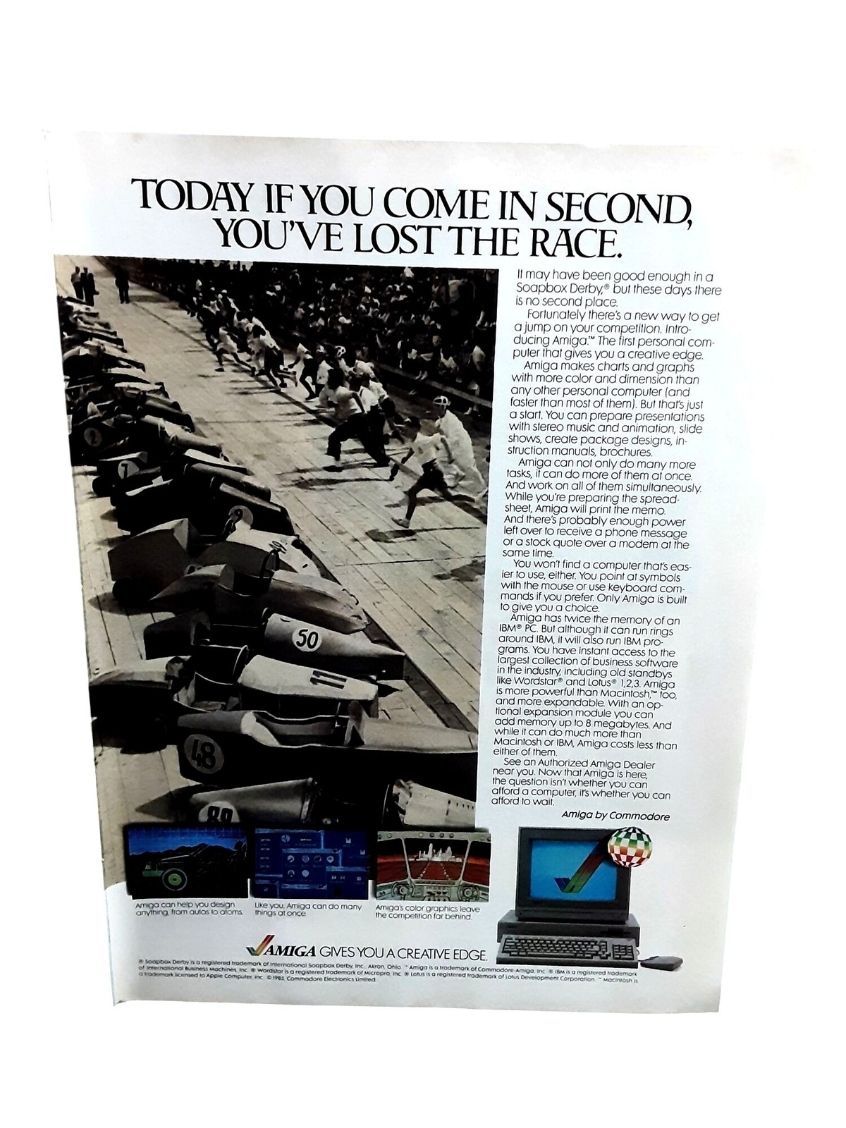 Retro Computer Clicker 1986 Commodore Amiga Computer Vintage Print Ad Soapbox Derby Creative ...