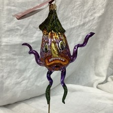 Vintage Slavic Treasures “Curly Pumpkin” Glass Halloween Ornament 02-552.  5.5”T picture
