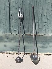 Antique 1930s Long Handle Clam Server Sea Shell Pickle Fork Heart Tea Spoon picture