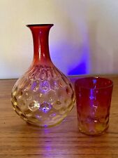 Victorian Bedside Carafe & Tumbler Amberina Inverted Thumbprint Tumble Up 1880s picture
