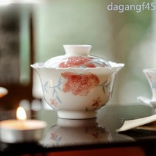 140ml Retro Ceramic Handpainted Peony Flower Gaiwan Tea Tureen Kungfu Teaware picture
