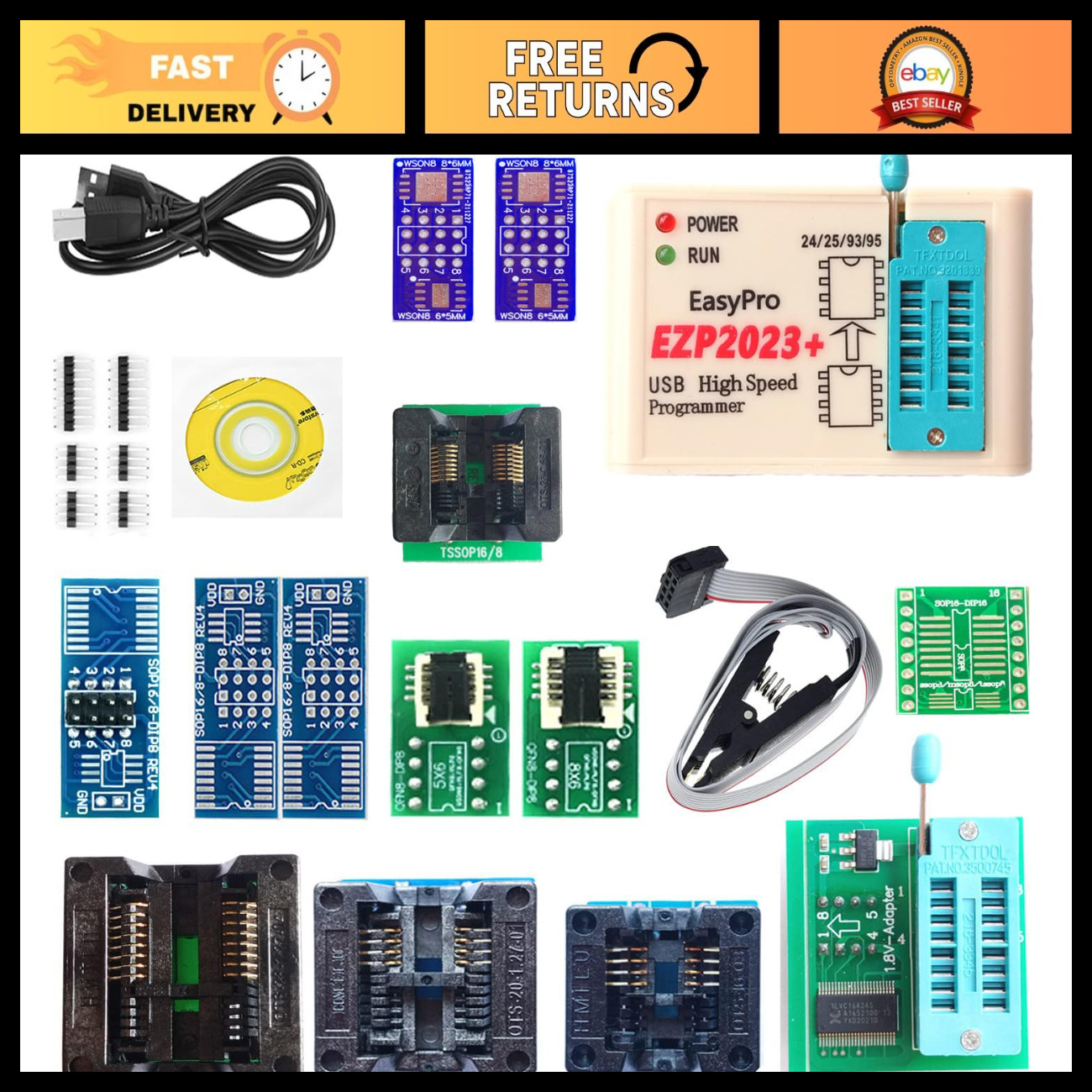 EZP2023 USB SPI Programmer Chip Read Write Programming IC Test Socket ...