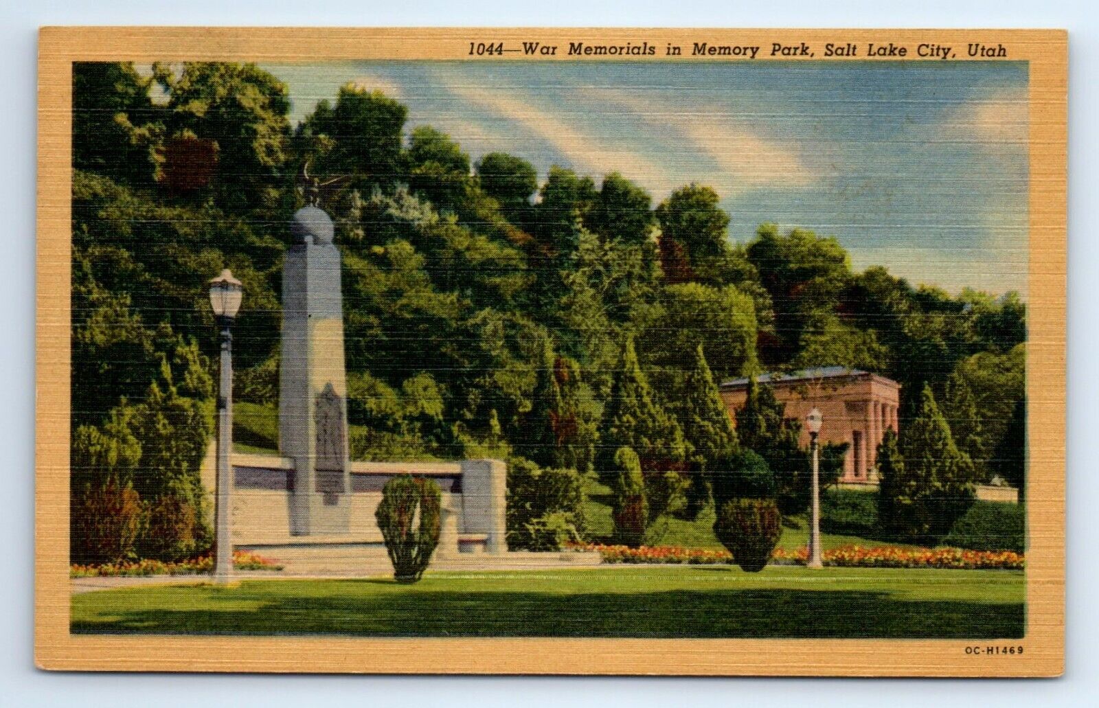 Salt Lake City Utah UT Memory Park War Memorials Linen Postcard c.1940