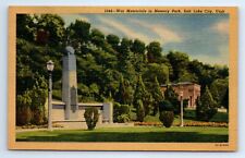 Salt Lake City Utah UT Memory Park War Memorials Linen Postcard c.1940 picture