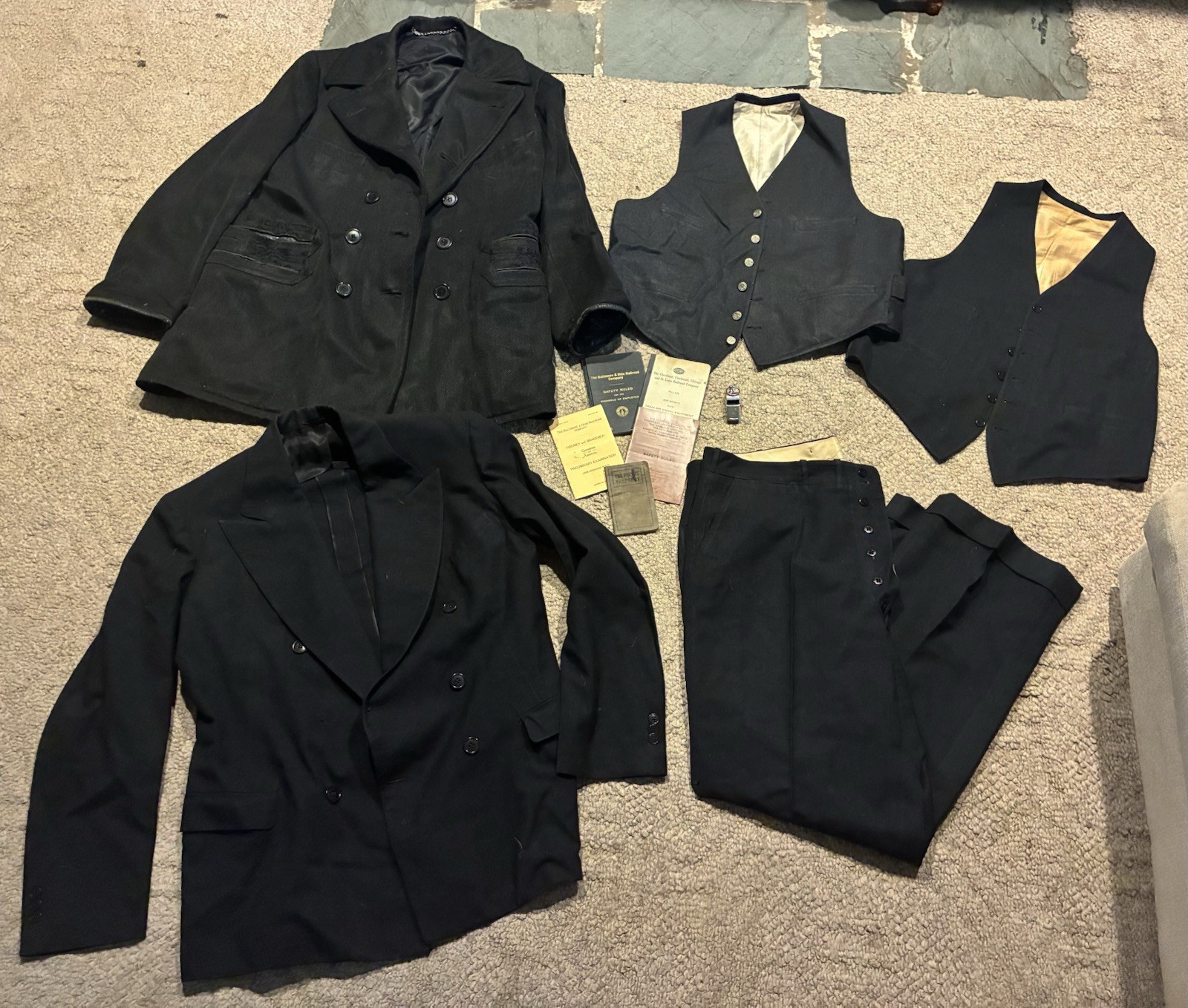 Early 1900s Railroad Conductor Uniform Lot Rules & Whistle Hirsh Weintraub