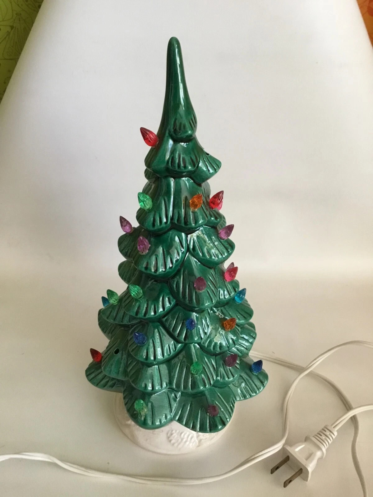 Vintage Repro 11" Ceramic Light-Up Christmas Tree, White Base, Missing ...