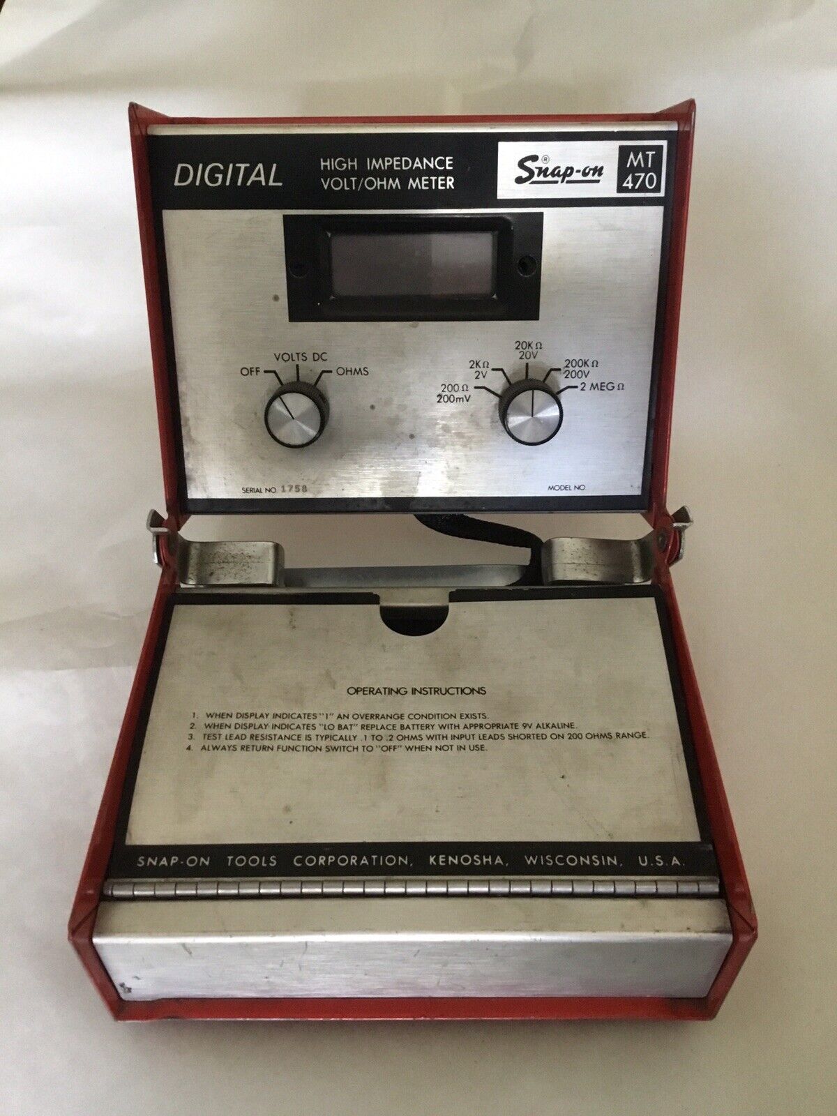 Vintage Snap-on MT 470 Digital High Impedance Volt/Ohm Meter