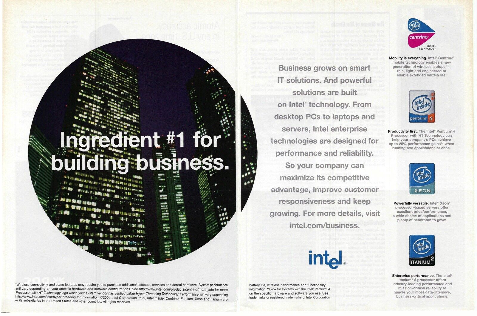2004 Intel Processors Centrino Pentium 4 Xeon Itanium 2 Retro Print Ad/Poster
