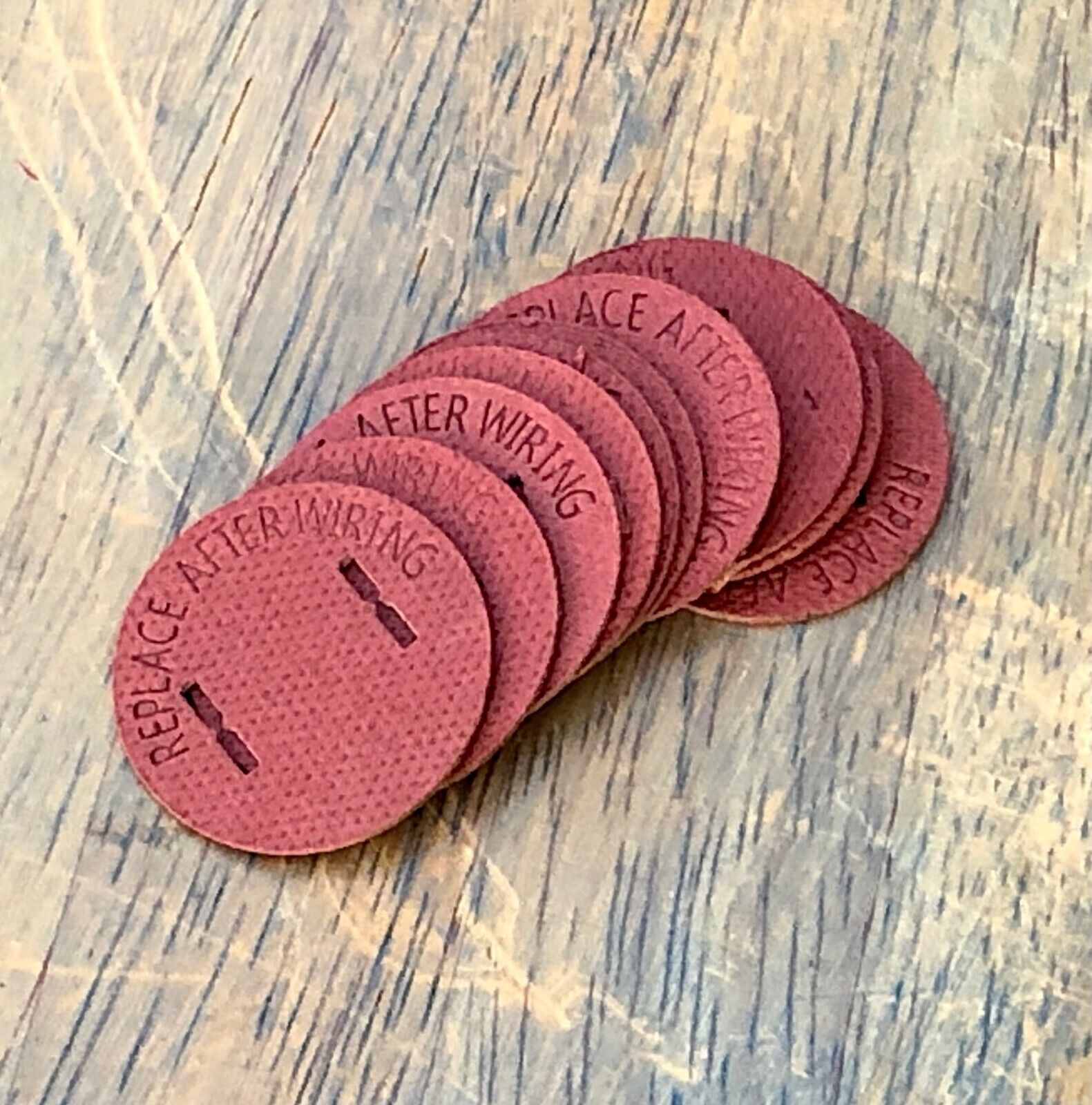 10 Round Insulator Discs - Paperboard plug cover, Red, vintage bakelite circluar