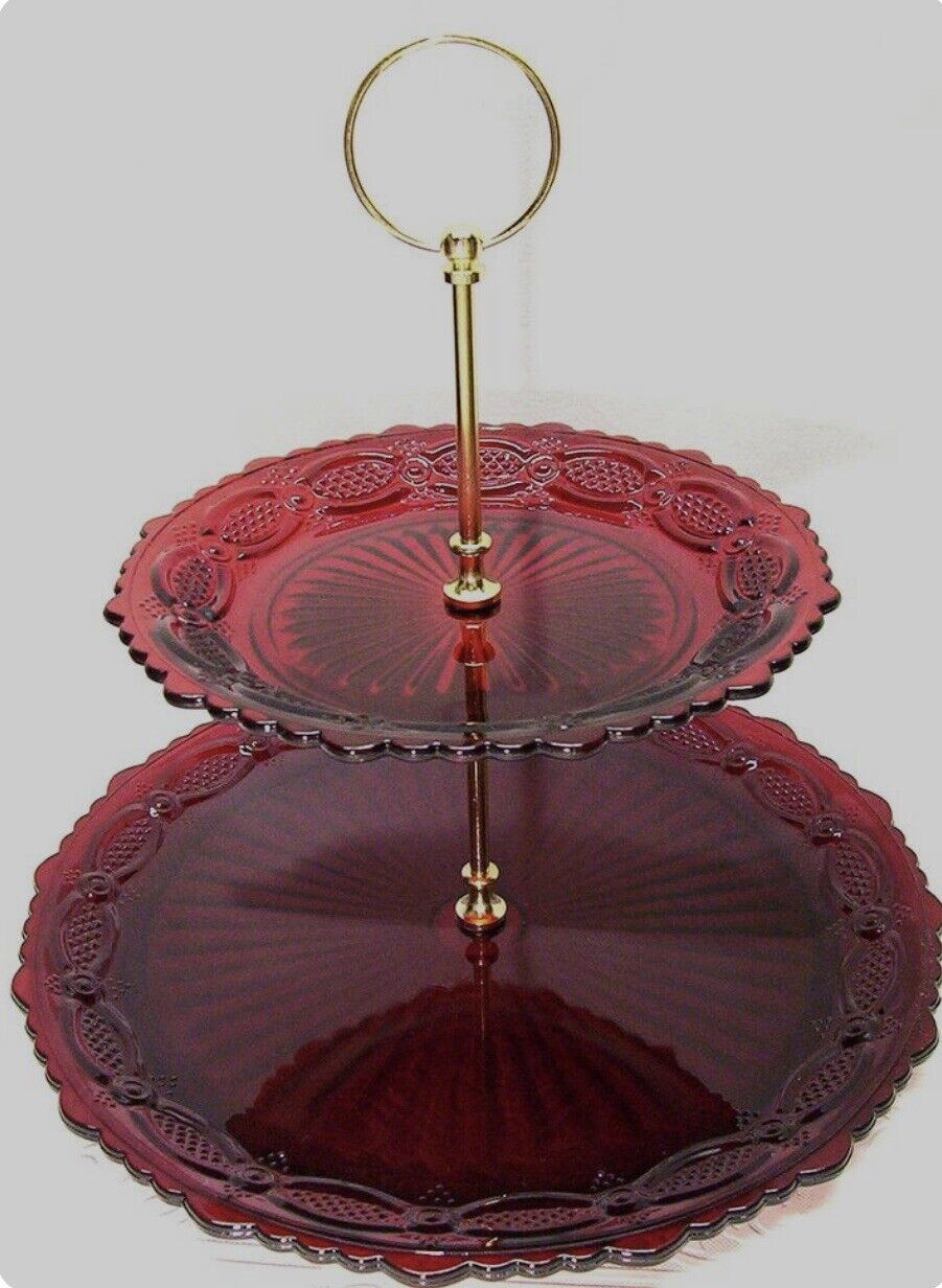 BRAND NEW AVON 1876 CAPE COD COLLECTION RUBY RED TWO TIER SERVER