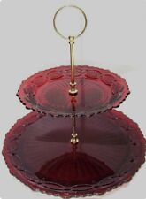 BRAND NEW AVON 1876 CAPE COD COLLECTION RUBY RED TWO TIER SERVER picture