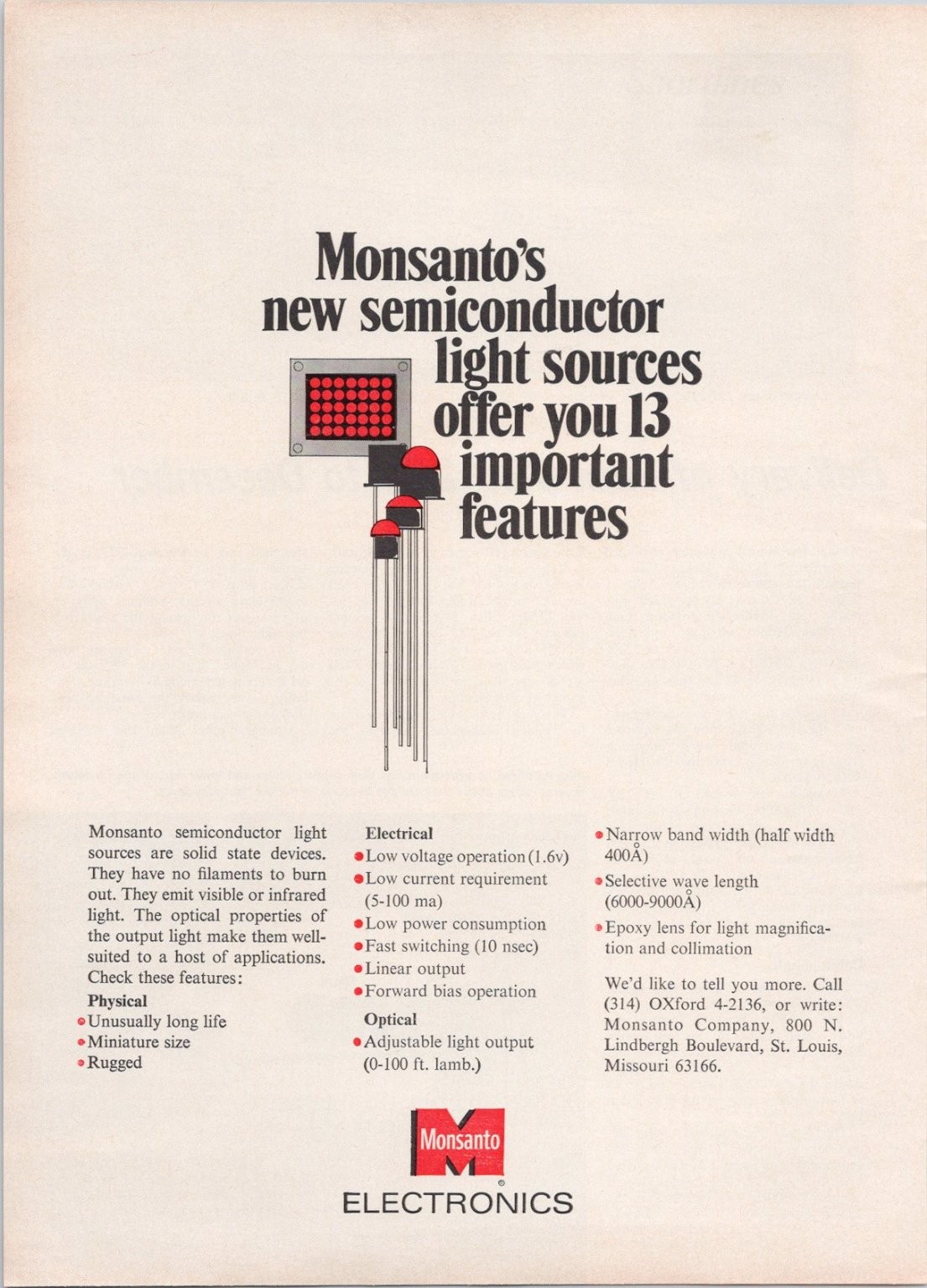 Monsanto Electronics Vintage Semiconductor Light Sources Print Ad 1967 Monsanto Electronics Vintage Semiconductor Light Sources Print Ad 1967