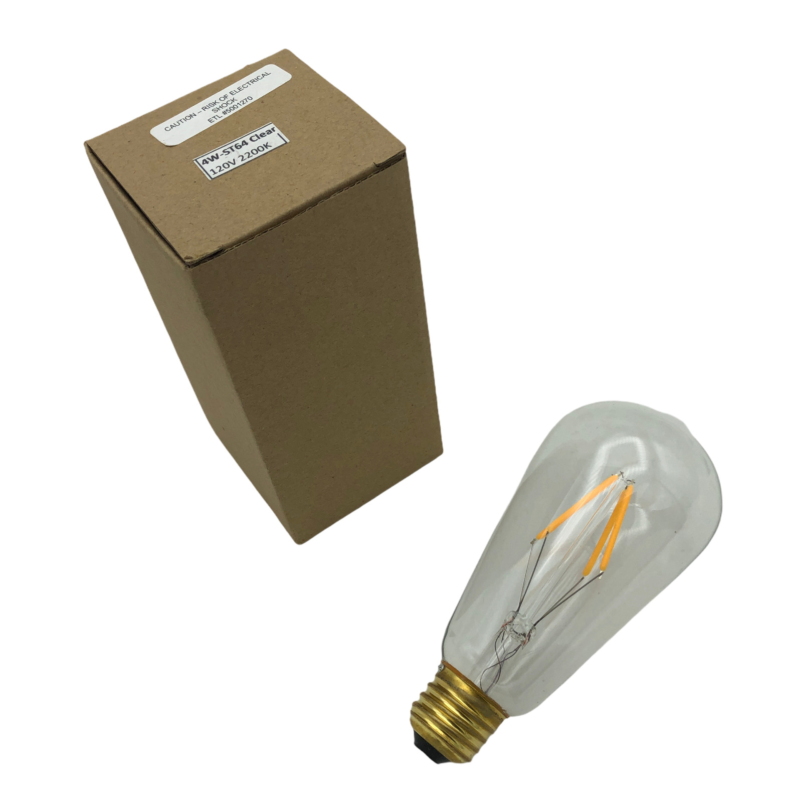 Aamsco 4W-ST64-Clear LED ST64 Antique Filament Lamp 4W 2200K Dimmable E26 120V 
